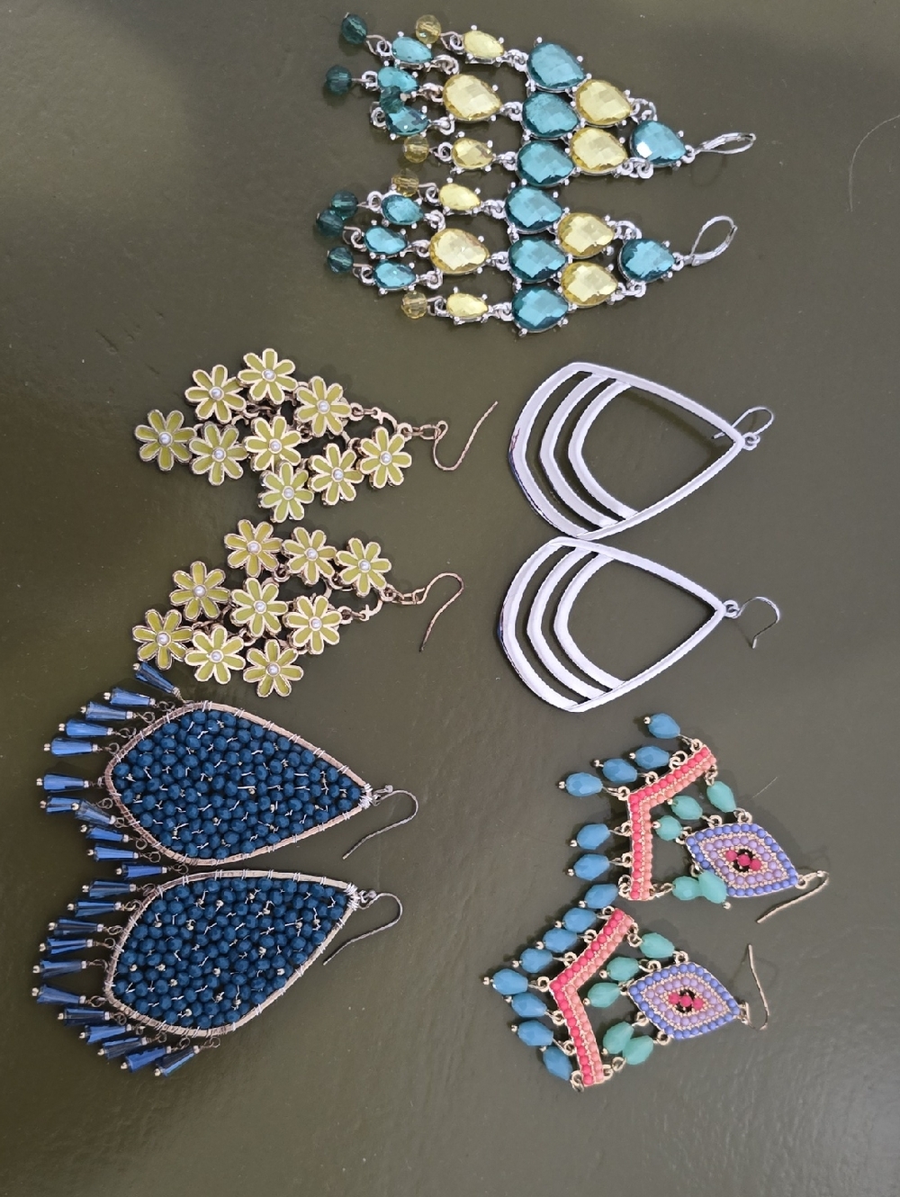 Assorted Women's Statement Earrings Set - Yellow, Teal, Blue, White, Pink